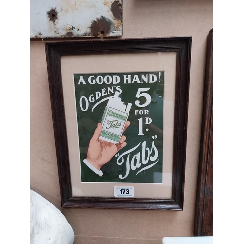 173 - A Good Hand Ogden's Tabs framed advertising print {37cm H X 28cm W}.