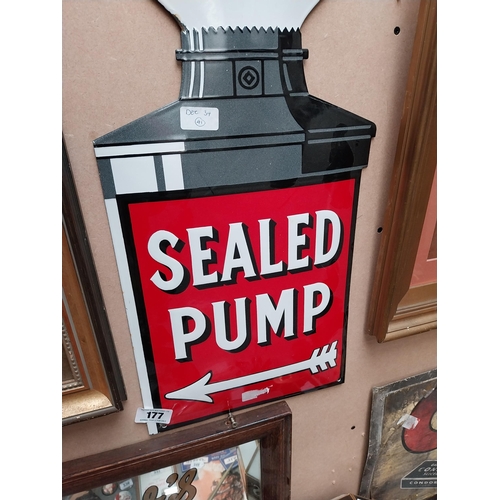 177 - Shell sealed pump enamel advertising sign {71 cm H x 31 cm W}.