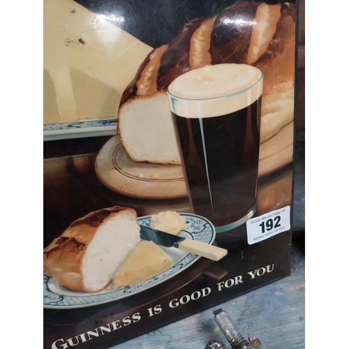 192 - Guinness For Lunch celluloid advertising show card {38 cm H x 25 cm W}.