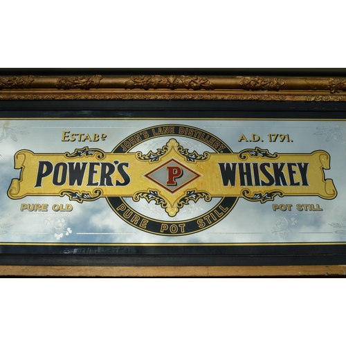 197 - Powers whiskey Advertising pub framed advertising mirror {78 cm H x 173 cm W }.