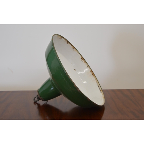 206 - Set of four vintage green enamel industrial light shades {30 cm H x 35 cm W}.