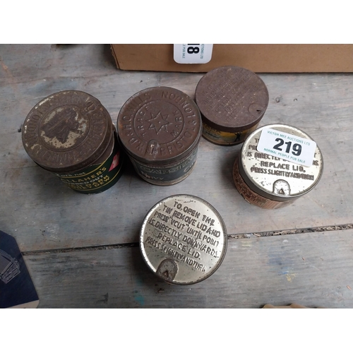 219 - Five Tobacco advertising tins - Gallagher's, Bulwark, St Bruno and two Capstan.