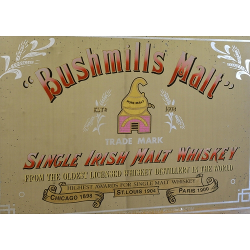 225 - Bushmills Malt -  Single Irish Malt Whiskey  framed advertising mirror {84 cm H x 115 cm W}.