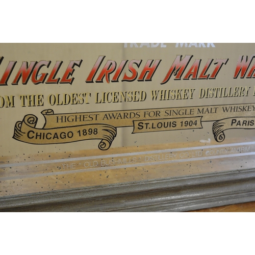 225 - Bushmills Malt -  Single Irish Malt Whiskey  framed advertising mirror {84 cm H x 115 cm W}.