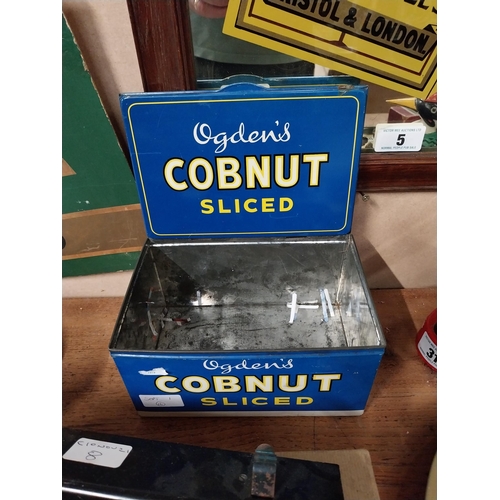 23 - Ogden's Cobnut Sliced Tobacco tin. {11cm H X 22cm W X 14cm D}.
