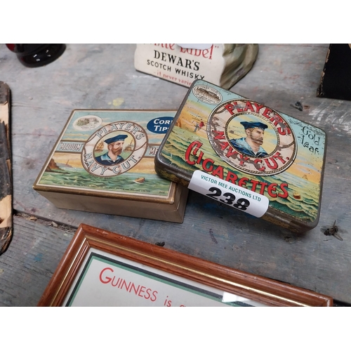 238 - Player�s navy cut cigarettes advertising tin and box {Box: 4cm H x 11cm W x 8cm D}.