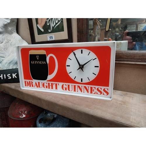 240 - Draught Guinness Perspex advertising clock {18cm H x 36cm W x 8cm D}.