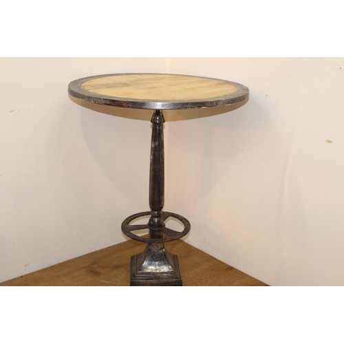 251 - Bar table with wooden top and aluminium edging. { 76 cm H x 63 cm Diam}.