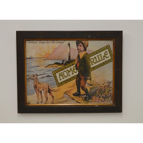 252 - Ireland sings her old songs' Home rule framed advertising print {37 cm H x 47 cm W}.