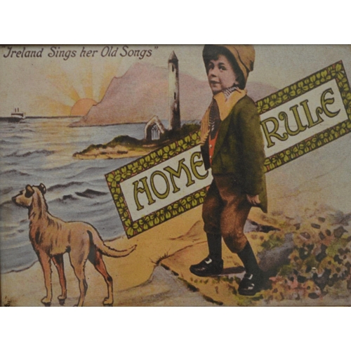 252 - Ireland sings her old songs' Home rule framed advertising print {37 cm H x 47 cm W}.