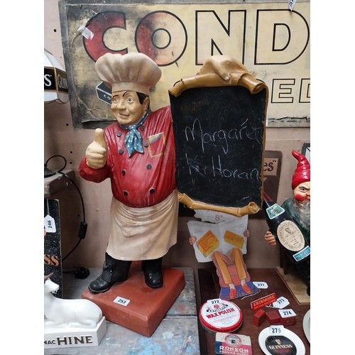 253 - Figure of a chef in the form of a notice board {77cm H x 48cm W x 25cm D}.