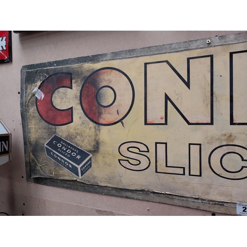 256 - Gallaher's Condor Sliced transfer tin plate advertising sign {41 cm H x 121 cm W}.