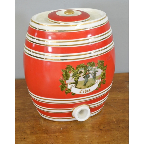 260 - Ceramic and hand painted Cider barrel {27 cm H x 25 cm Dia.}.