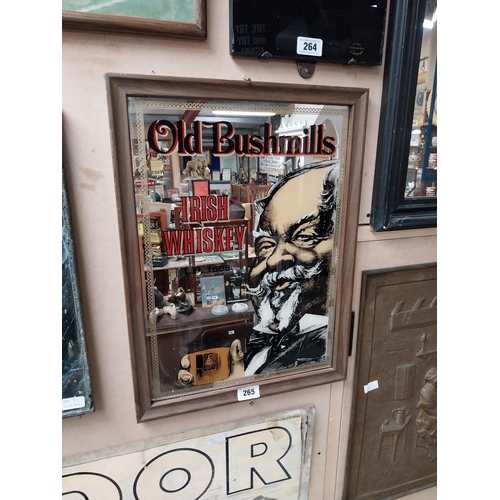 265 - Old Bushmills Irish Whiskey framed advertising mirror. {60 cm H x 46 cm W}.