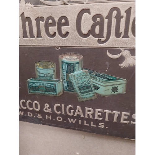 266 - Three castles tobacco & cigarettes embossed advertising showcard {27cm H x 39cm W}