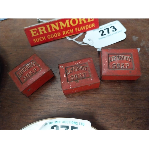 274 - Three rare tinplate Lifebuoy Soap for Health {3cm H x 4 cm W x 2 cm D}