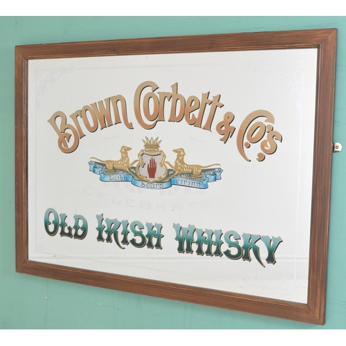 296 - Brown Corbett & Co's Old Irish Whiskey framed advertising mirror {79 cm H x 110 cm W}.