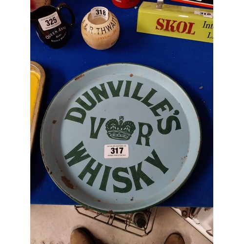 317 - Dunville's VR whiskey enamel advertising drinks' tray {30 cm Dia.}.