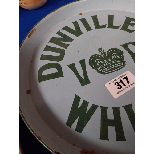 317 - Dunville's VR whiskey enamel advertising drinks' tray {30 cm Dia.}.