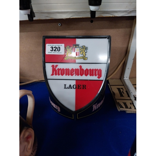 320 - Kronenbourg counter display light up advertising sign {21 cm H x 18 cm W x 18 cm D}.