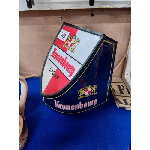 320 - Kronenbourg counter display light up advertising sign {21 cm H x 18 cm W x 18 cm D}.