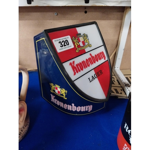 320 - Kronenbourg counter display light up advertising sign {21 cm H x 18 cm W x 18 cm D}.