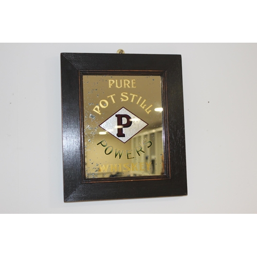 333 - Pure Pot Still Power's Whiskey framed advertising mirror {34 cm H x 29 cm W}.