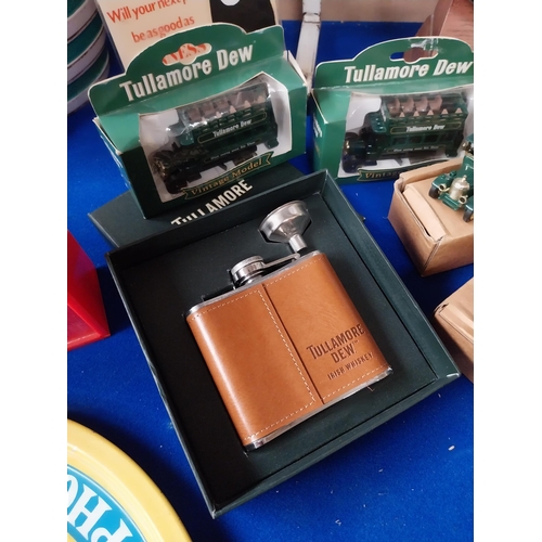 338 - Collection of Tullamore Dew memorabilia - Two Oxford Diecast models delivery vans, cased leather and... 