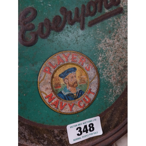 348 - Rare Player's Navy Cut Cigarettes embossed tinplate advertising sign. {44 cm H x 36 cm W}.