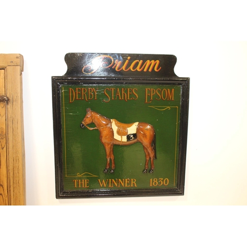 351 - Priam Derby Stakes Epsom The Winner 1830 advertising board {56 cm H x 50 cm W}.