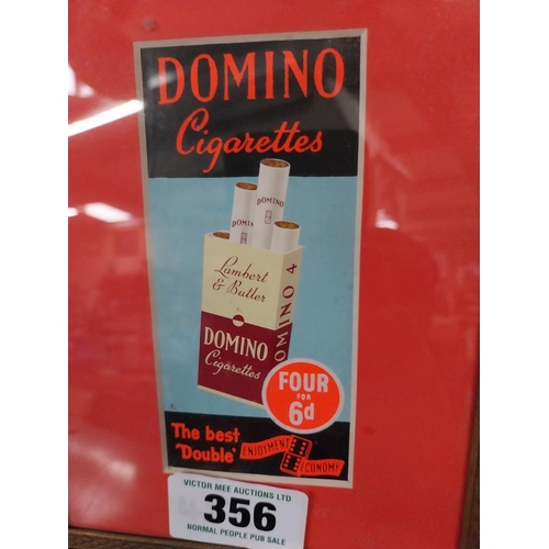 356 - Domino Cigarettes The Best Double Four For 6d framed advertising showcard  { 21cm H X 16cm W }