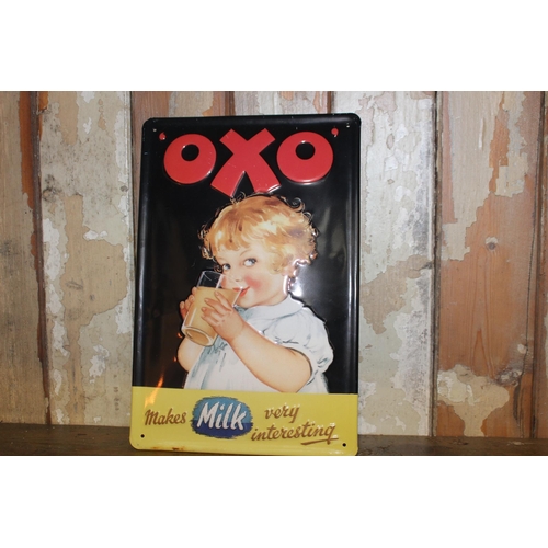 358 - Oxo tin advertising sign. { 30 cm H x 20 cm W}.