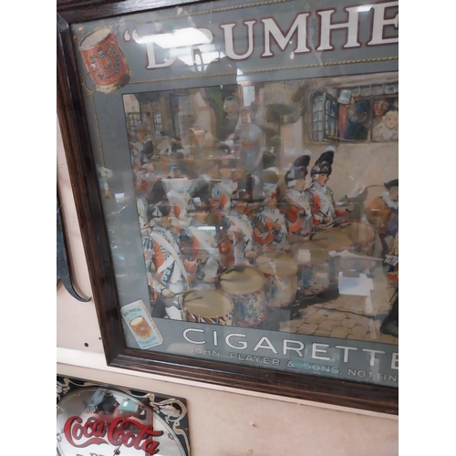 362 - Drumhead Cigarettes pictorial advertising showcard mounted in oak frame {50 cm H x 60 cm W}.