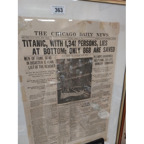 363 - Chicago Daily News Titanic with 1,341 persons lies at bottom only 868 are saved front page in wooden... 