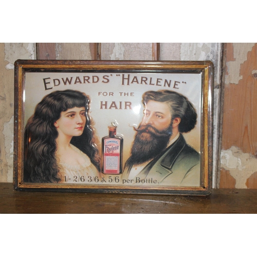 367 - Edward's Harlene for the hair framed metal sign. { 20 cm H x 30 cm W}.