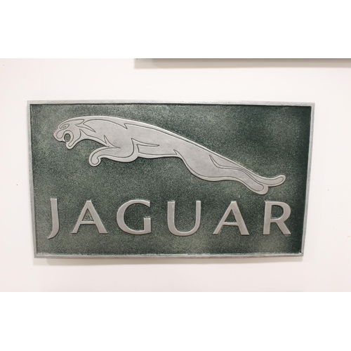 369 - Jaguar aluminium advertising sign {56 cm H x 100 cm W}.