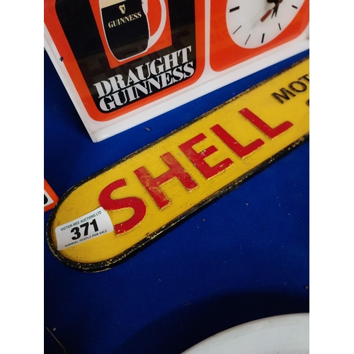 371 - Shell Motor Spirit Sold Here cast iron advertising sign {10 cm H x 50 cm W}.