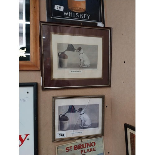 373 - Two framed His Master's Voice coloured prints. {32 cm H x 37 cm} and {22 cm H x 27 cm W}.