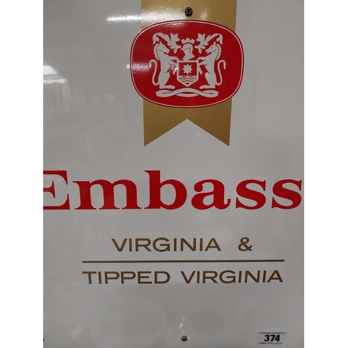 374 - Embassy Virginia Tipped Cigarettes framed Perspex sign. {51 cm H c 51 cm W}.