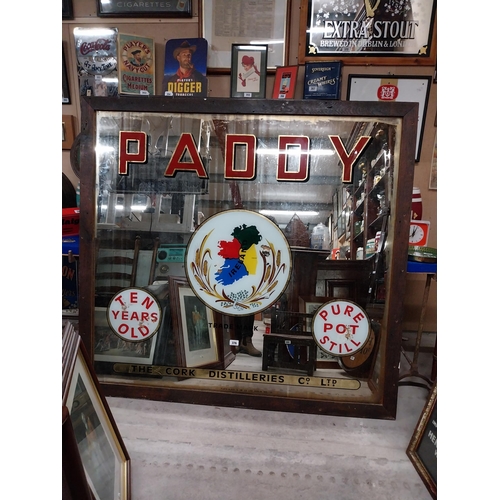 376 - Rare Paddy Ten Year Old Whiskey - Cork Distillers framed advertising mirror {158 cm H x 168 cm W}.