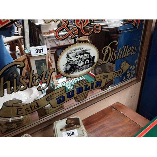 381 - William Jameson and Co Whiskey Distillers Dublin framed advertising mirror. {56 cm H x 80 cm W}.