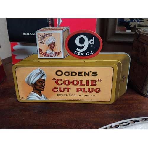 384 - Rare Ogden's Coolie Cut cardboard counter advertising showcard. {15 cm H x 22 cm W x 5 cm D}.