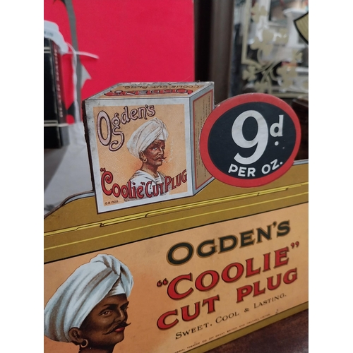 384 - Rare Ogden's Coolie Cut cardboard counter advertising showcard. {15 cm H x 22 cm W x 5 cm D}.