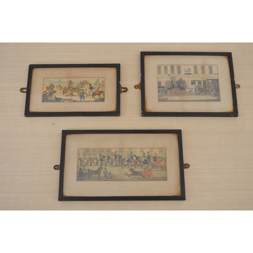 386 - Set of three coloured coaching framed prints {25 cm H x 35 cm W}.