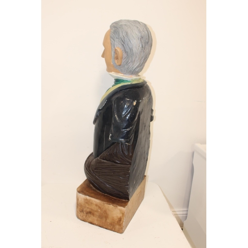 387 - Arthur Guinness Master Brewer solid wood advertising figure {110 cm H x 50 cm W x 25 cm D}.