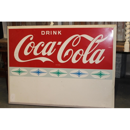 396 - Coca Cola metal advertising sign. { 112 cm H x 150 cm W }.