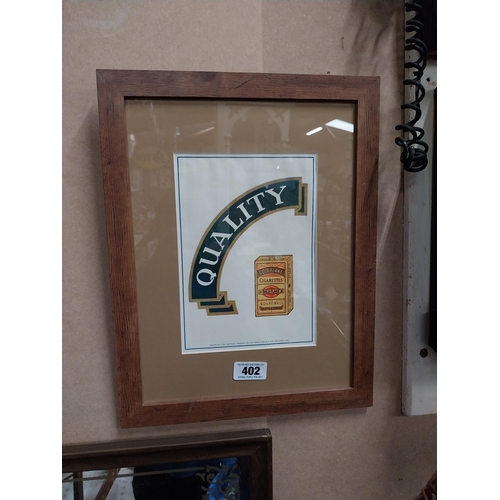 402 - Quality Wills's Gold Flake framed advertising showcard. {46 cm H x 36 cm W}