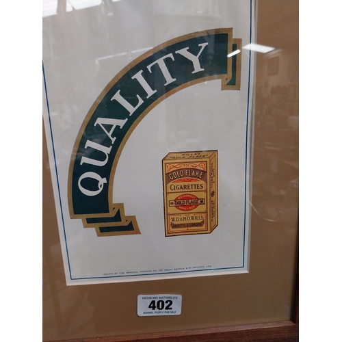 402 - Quality Wills's Gold Flake framed advertising showcard. {46 cm H x 36 cm W}