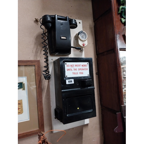 406 - Rare A B wall mounted telephone. {78 cm H x 28 cm W x 17 cm D}