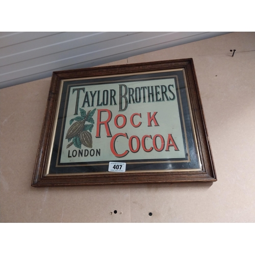 407 - Rare Taylor's Brothers Rock Cocoa London framed advertising showcard. { 38cm H X 49cm W }.